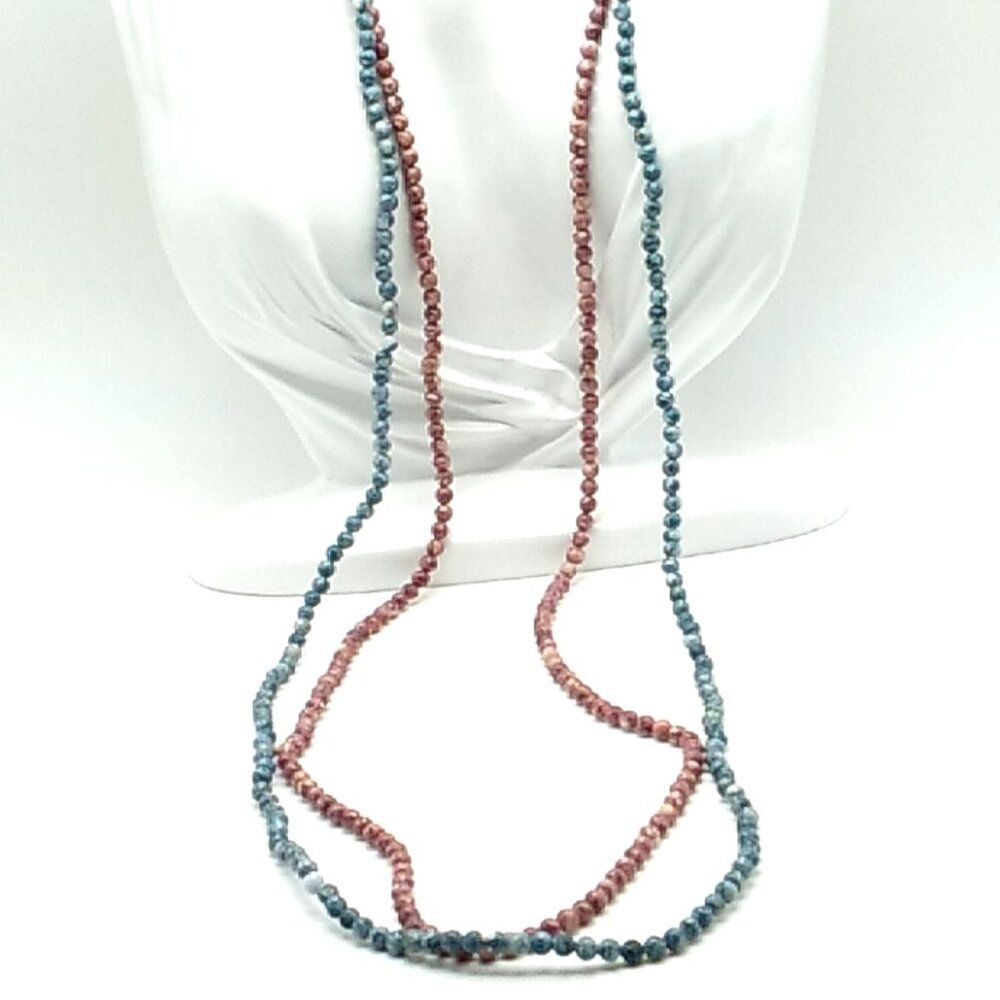 Vintage Necklaces Set of 2 Long Pastel Pink and Blue Spotted Pattern Small Beads